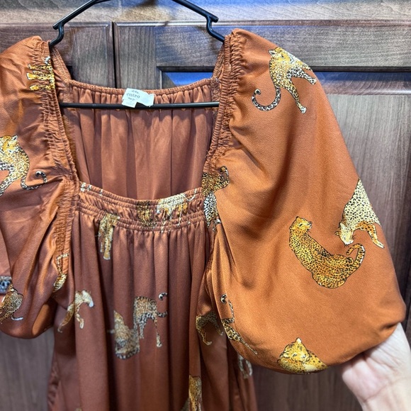 Entro Cheetah Print Puff Sleeve Tiered Mini Dress | Size Small - Picture 3 of 7